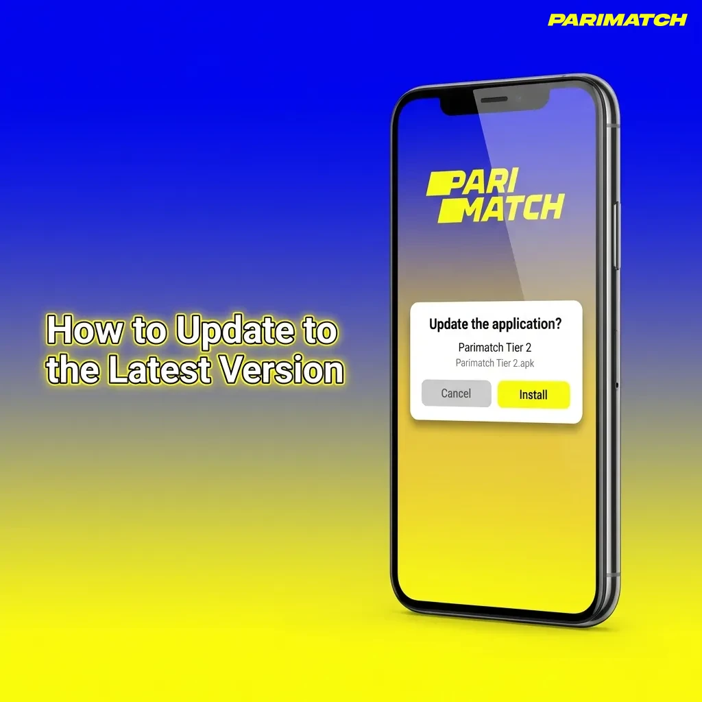 Android user tapping update notification in betting app to download latest version with prompt overlay — Parimatch in India