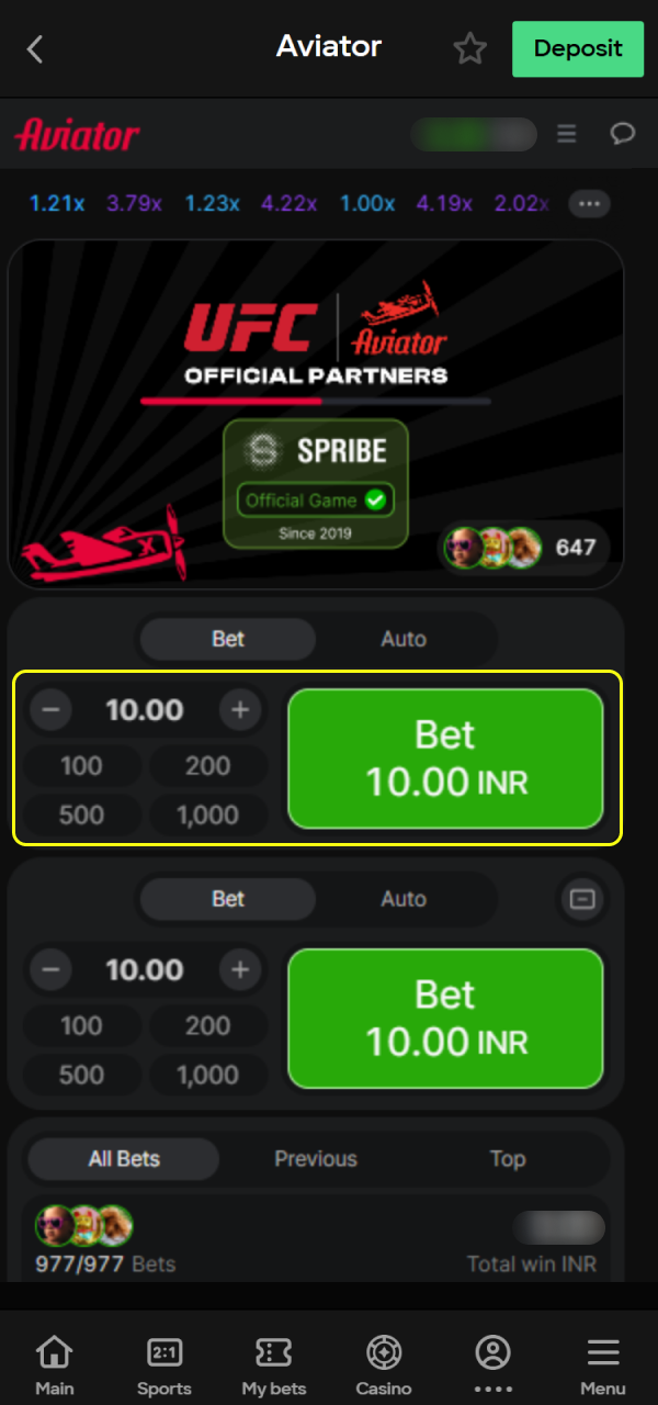 Choose your stake and prepare for the Parimatch Aviator flight.