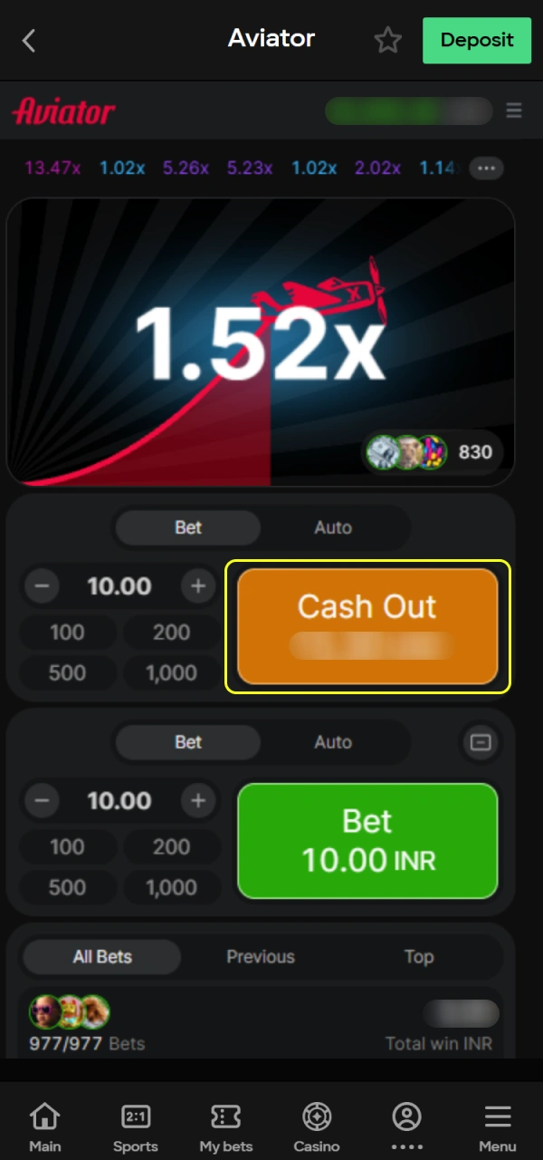 Monitor the multiplier and win big in the Parimatch Aviator game.