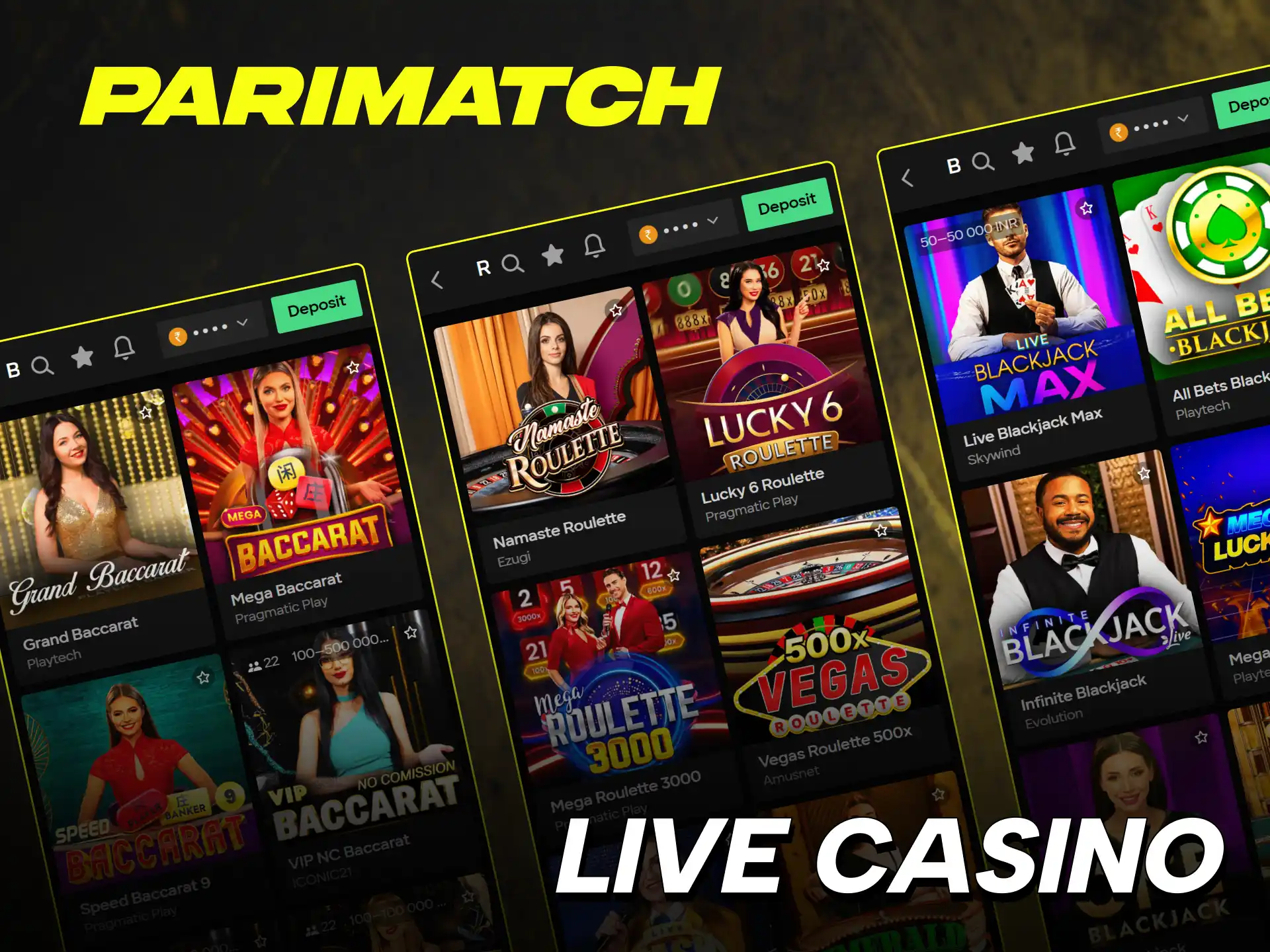 Play with real dealers in the official Parimatch Casino live lobby.