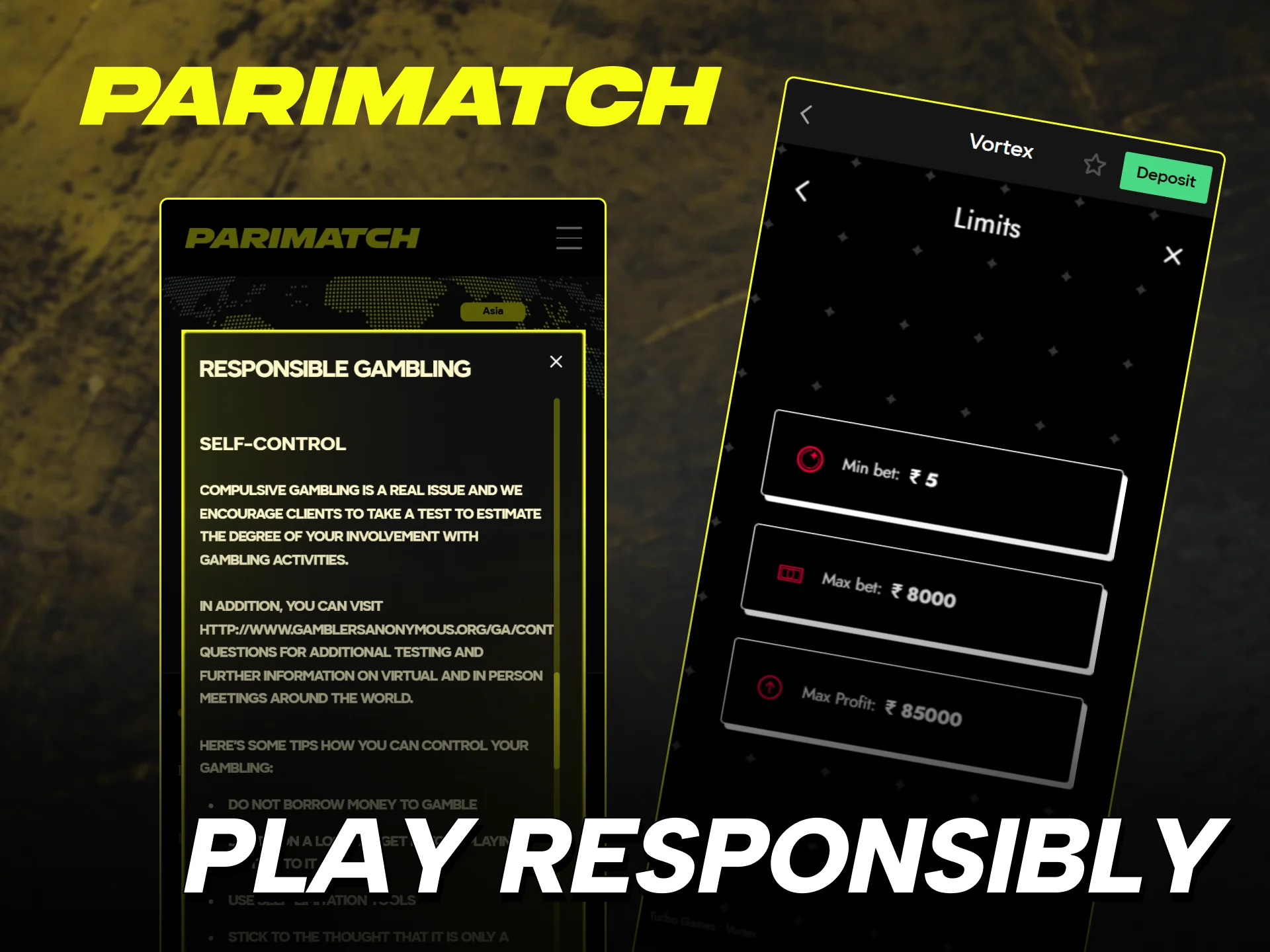 Use Parimatch Vortex safety tools to ensure a fun and healthy experience.