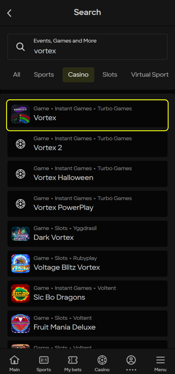 Open the Parimatch Vortex game and start cashing out multipliers.